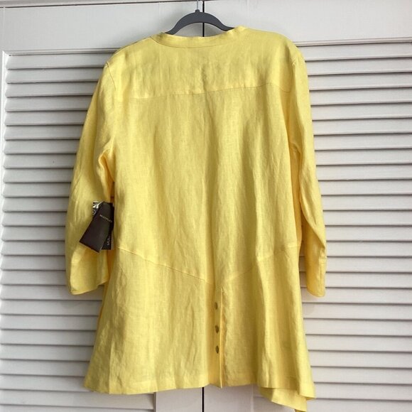 New Multiples Sz XL Bright Yellow 100% Linen A-Line Lagenlook Relaxed Chic - Picture 12 of 15